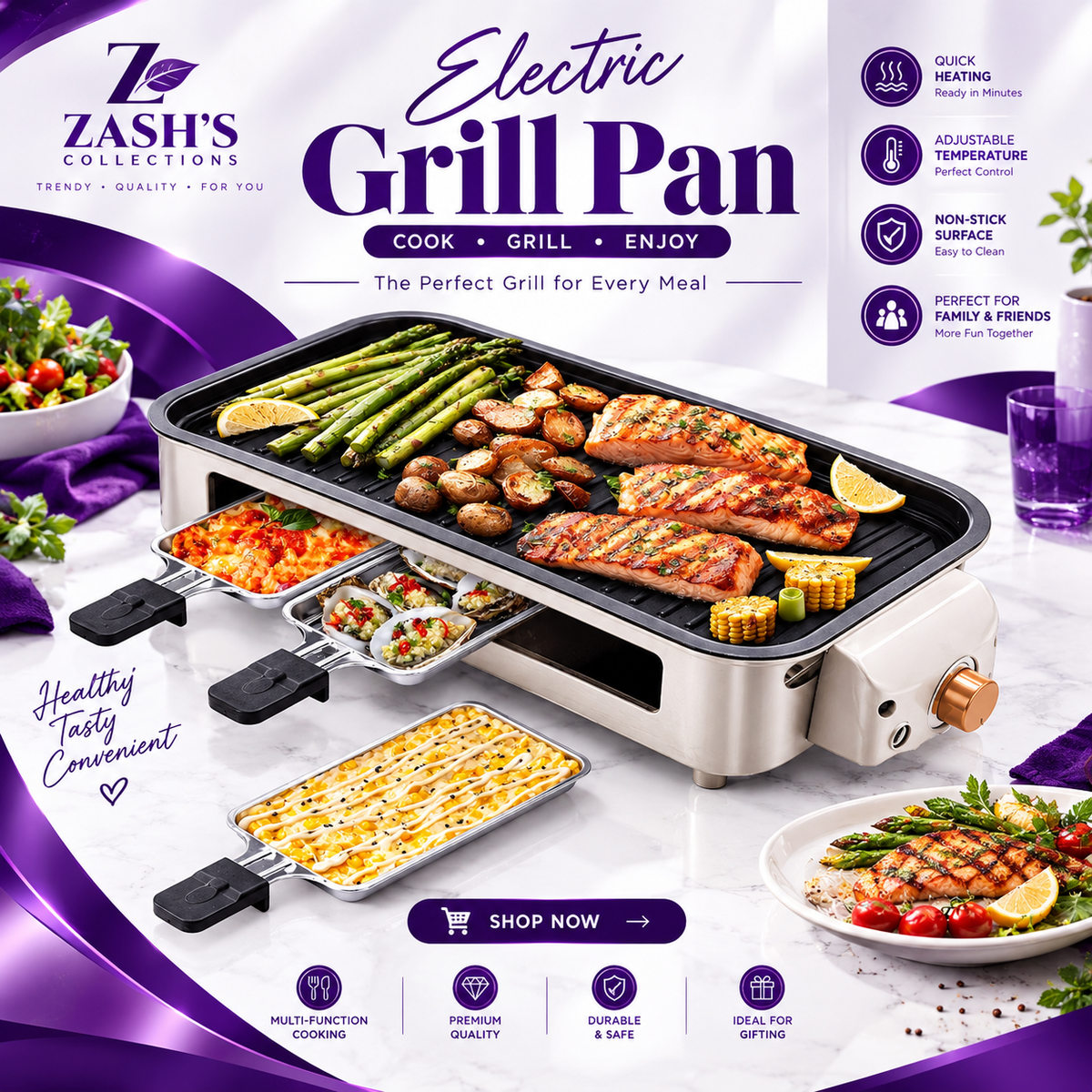 1500W Electric Barbecue Grill 2 In 1 Indoor BBQ Griddle Hot Plate Smokeless